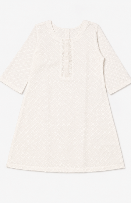 Girls White Textured Straight Kurti