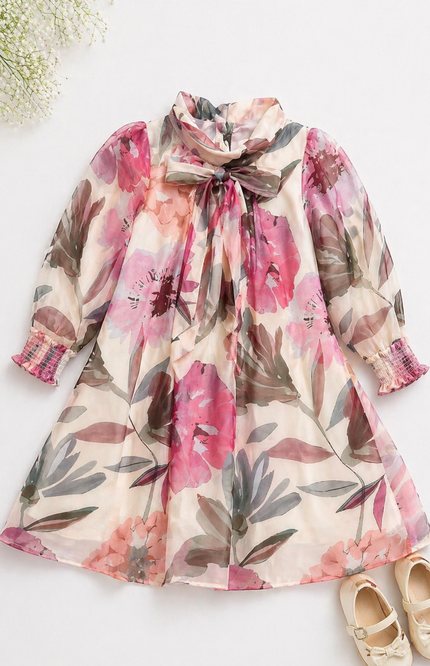 Blush Meadow Bow-Tie Kids Dress