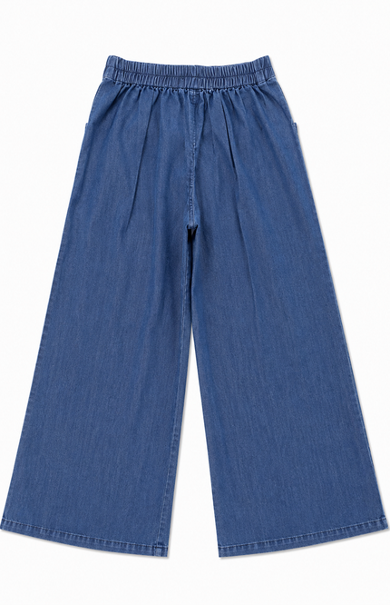 Classic Blue Wide-Leg Denim Girls Pants