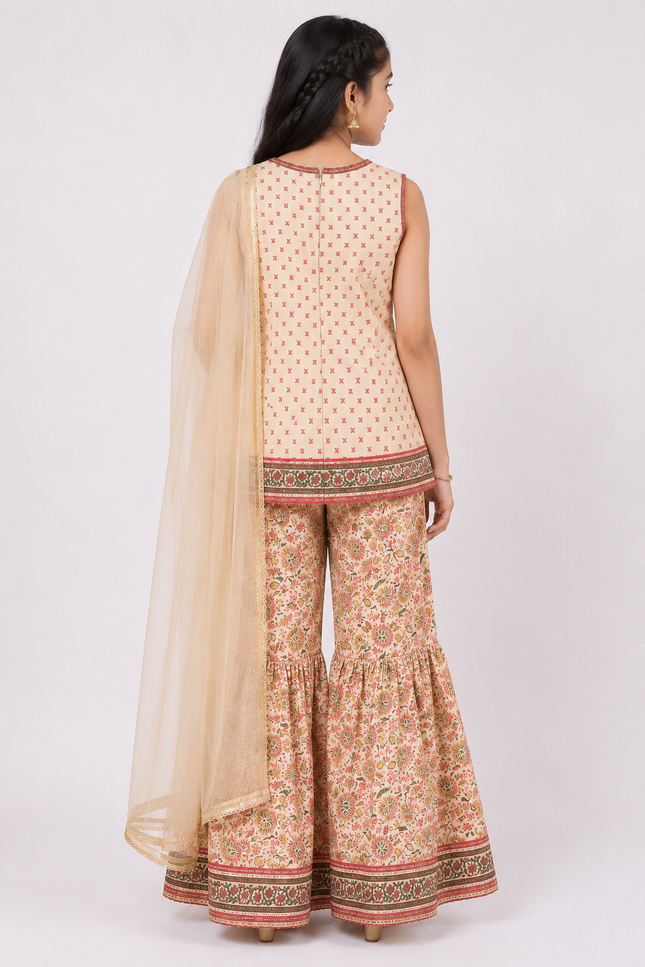 Floral Printed Sharara Set with Dupatta for Girls
