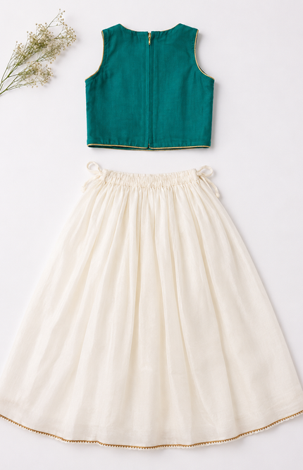 Emerald Festive Kids Lehenga Set with Embroidered Blouse & Dupatta