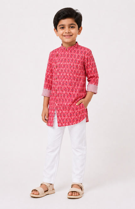 Printed Kurta Set with White Pants