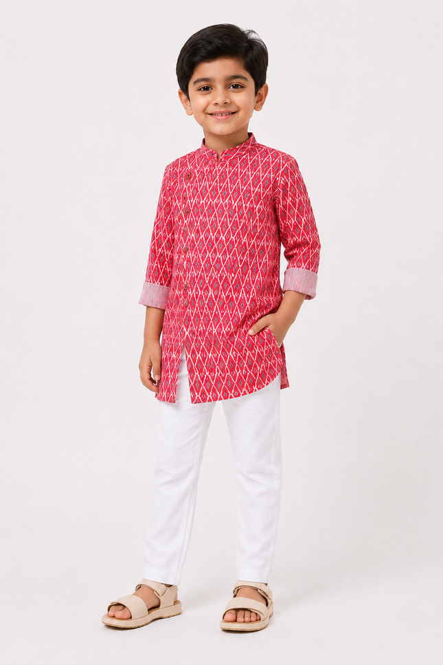 Printed Kurta Set with White Pants