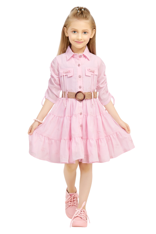 Pink Cotton Blend Dress with Belt