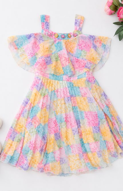 Floral Layered Flutter Sleeve Girls Dress