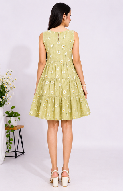 Green Tiered Sleeveless Dress