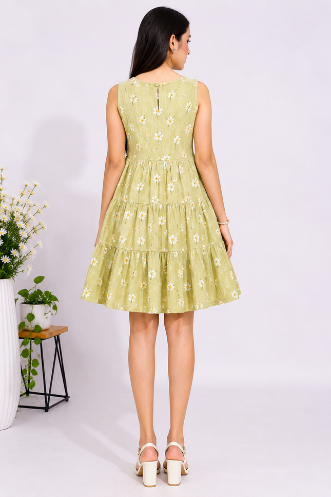 Green Tiered Sleeveless Dress