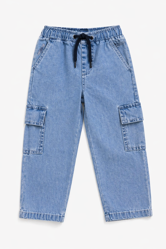Boys Premium Denim Cargo Pants – Light Wash Fine 431