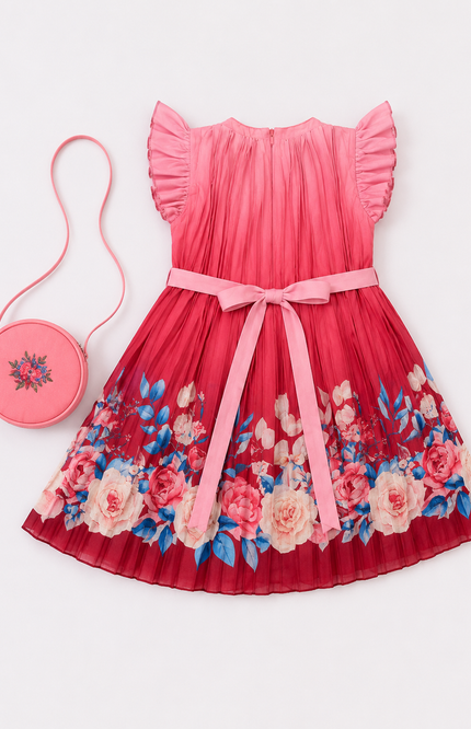 Girls' Ombre Floral Pleated Dress