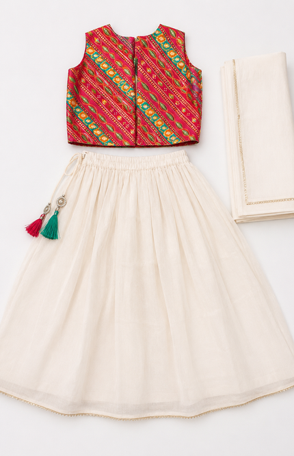 Elegant Kids Ethnic Lehenga Set with Embroidered Blouse & Dupatta