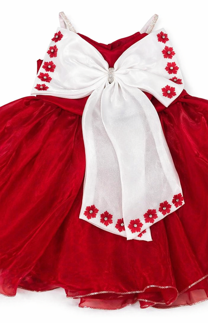 Red Organza Bow Party Dress for Girls