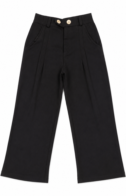 Girls' Black Wide-Leg Elastic Waist Pants