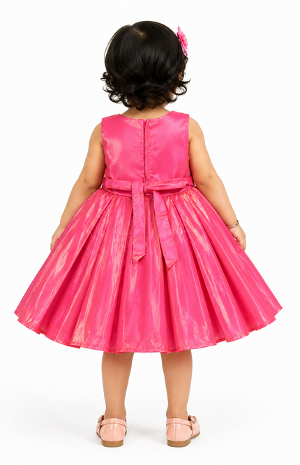 Girls Shimmer Party Dress with Floral Appliqué