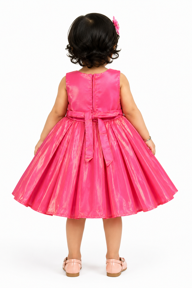 Girls Shimmer Party Dress with Floral Appliqué