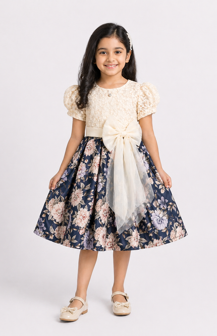 Ivory Lace & Midnight Bloom Party Dress