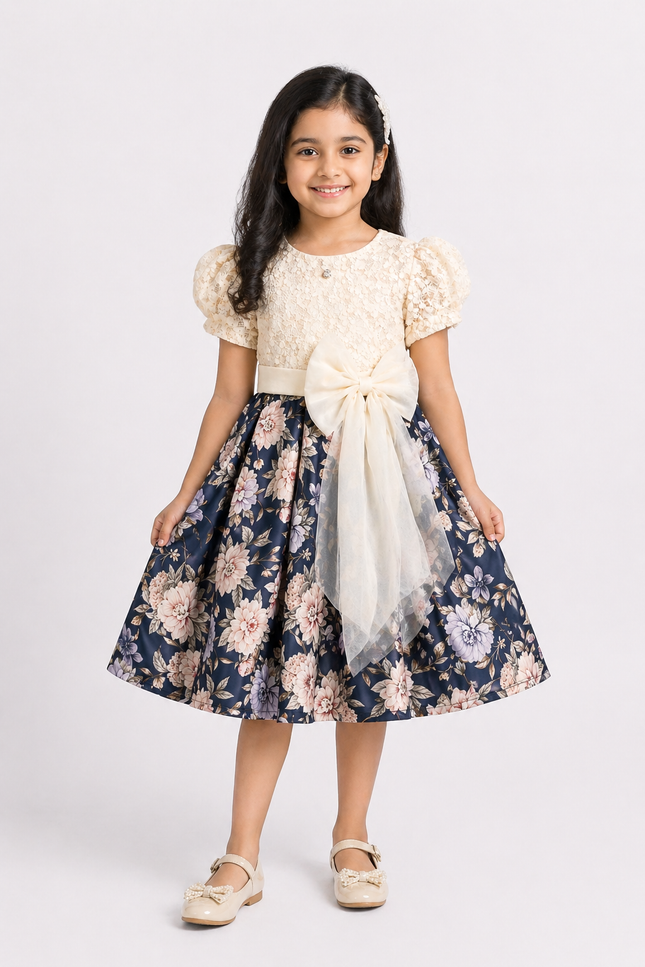 Ivory Lace & Midnight Bloom Party Dress
