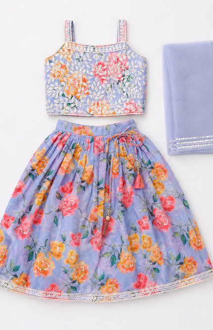 Floral Print Kids Lehenga Choli Set with Dupatta