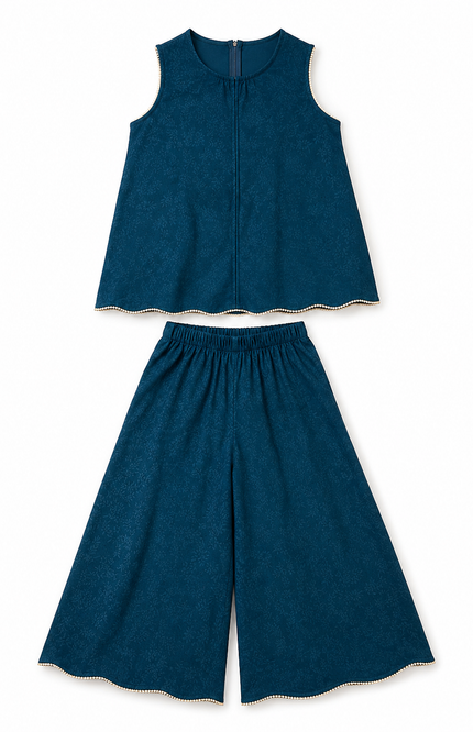 Teal Embroidered Kids Co-Ord Set with Dupatta