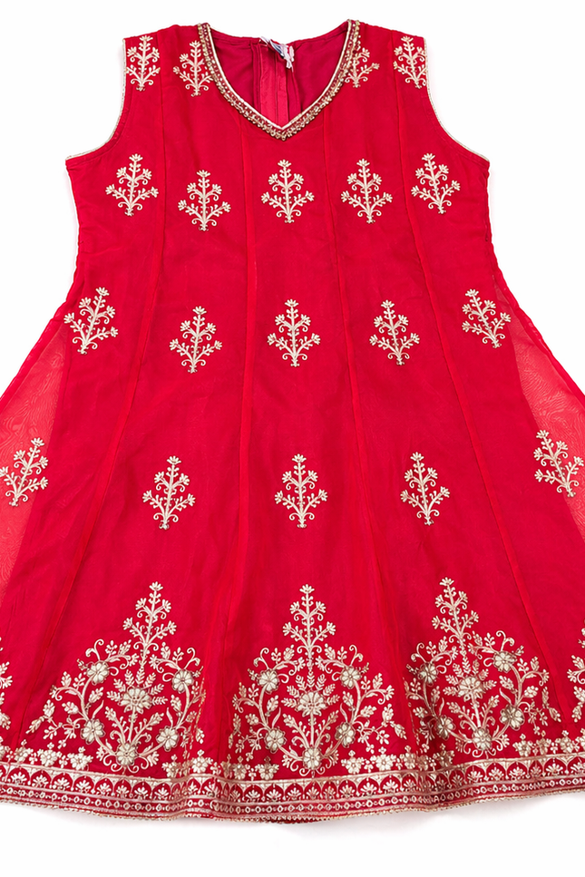 Girls Festive Rani Kurti Palazzo Set with Dupatta