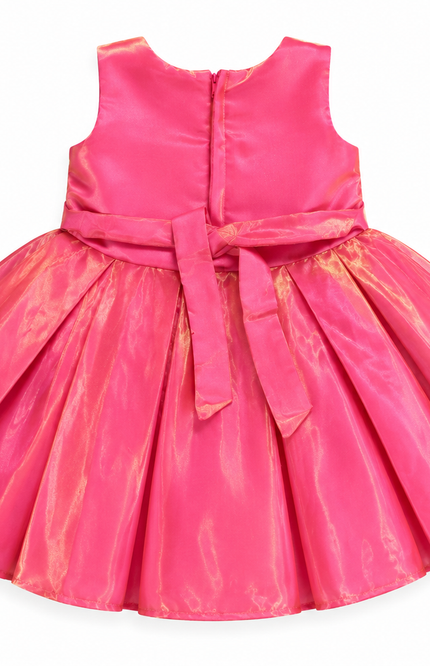 Girls Shimmer Party Dress with Floral Appliqué