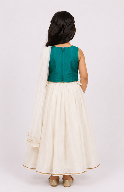 Emerald Festive Kids Lehenga Set with Embroidered Blouse & Dupatta