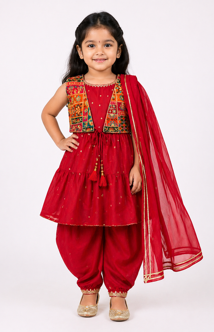 Girls Festive Kurti Dhoti Set with Dupatta