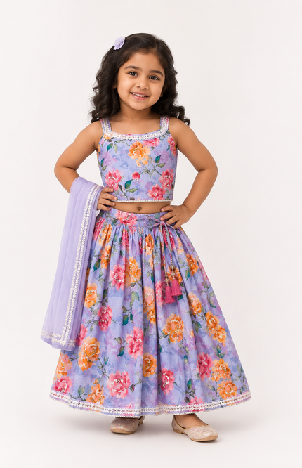 Floral Print Kids Lehenga Choli Set with Dupatta