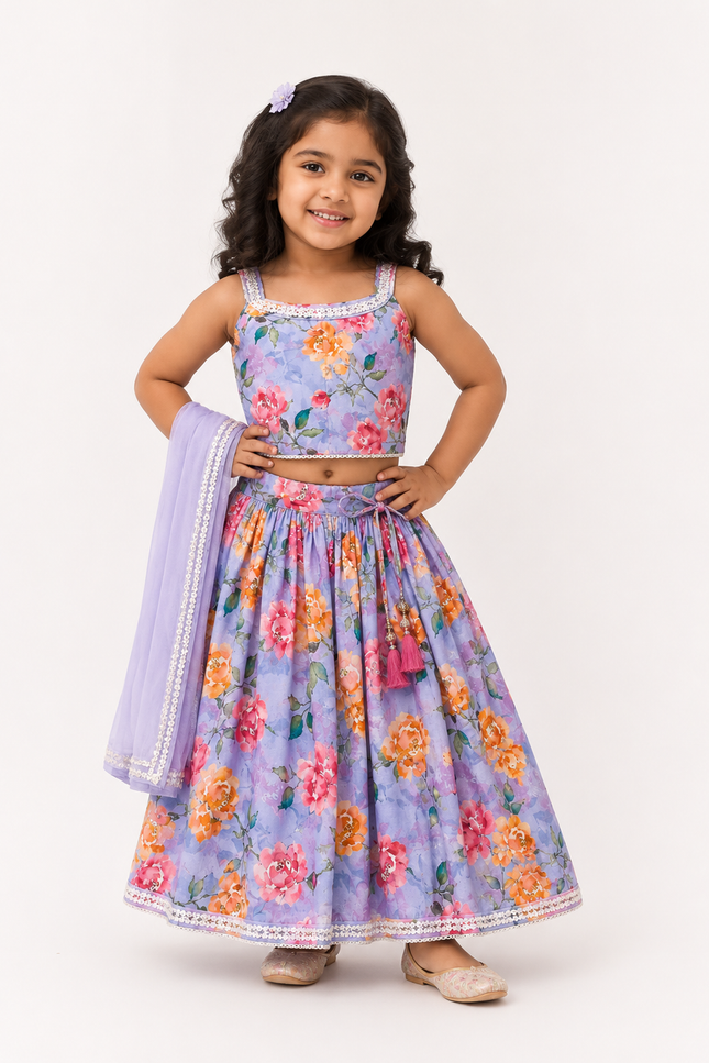 Floral Print Kids Lehenga Choli Set with Dupatta