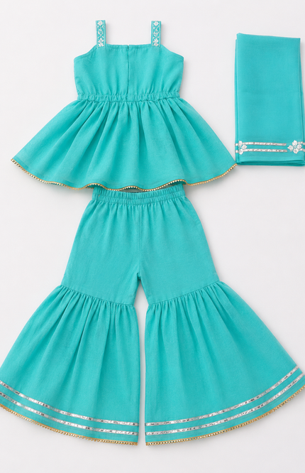 Peplum Top & Sharara Set with Dupatta for Girls
