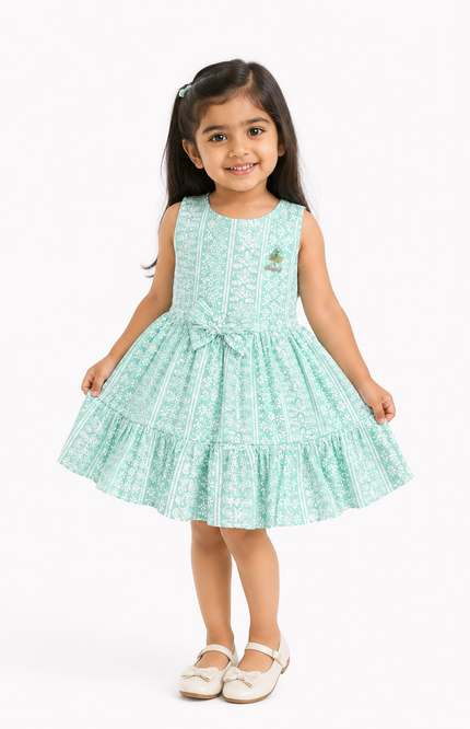 Mint Green Floral Lace Fit & Flare Dress