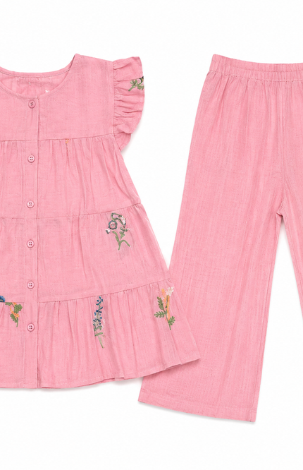 Pink Ruffle-Tiered Girls’ Co-Ord Set
