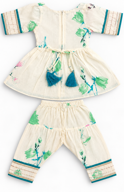 Floral Printed Cream Kurta & Dhoti Set for Baby Girls