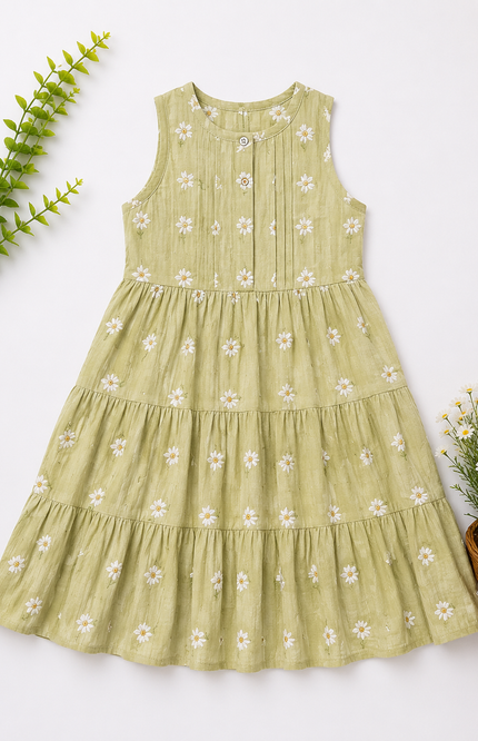 Green Tiered Sleeveless Dress