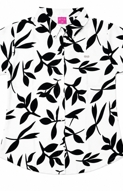 Black Botanical Print Kids Shirt