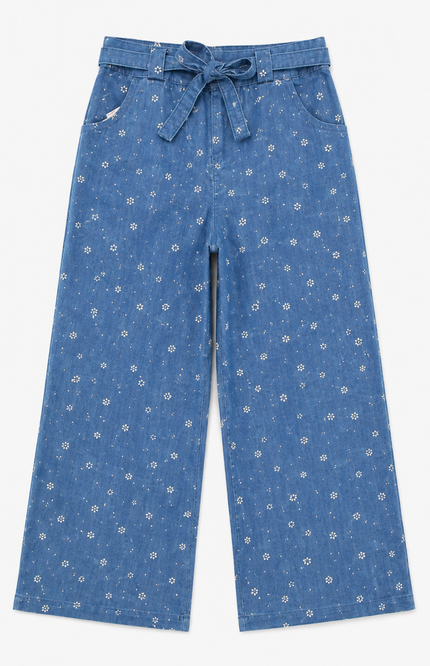 Blue Floral Print Wide-Leg GIRLS Jeans