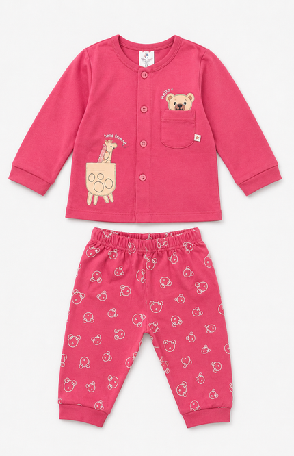 Bear Print Full Sleeve Night Suit Set