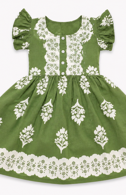 Olive Green Floral Print Fit & Flare Dress