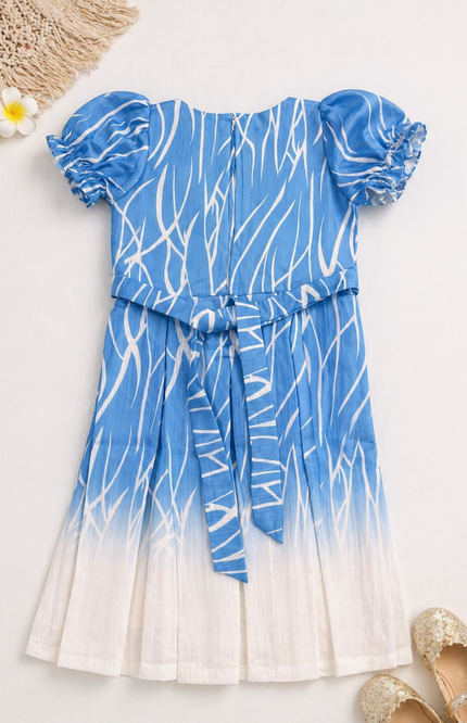 Sky Blue Ombre Kids Dress with Puff Sleeves