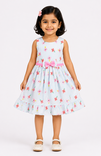 Girls Floral Print Sleeveless Ruffle Dress