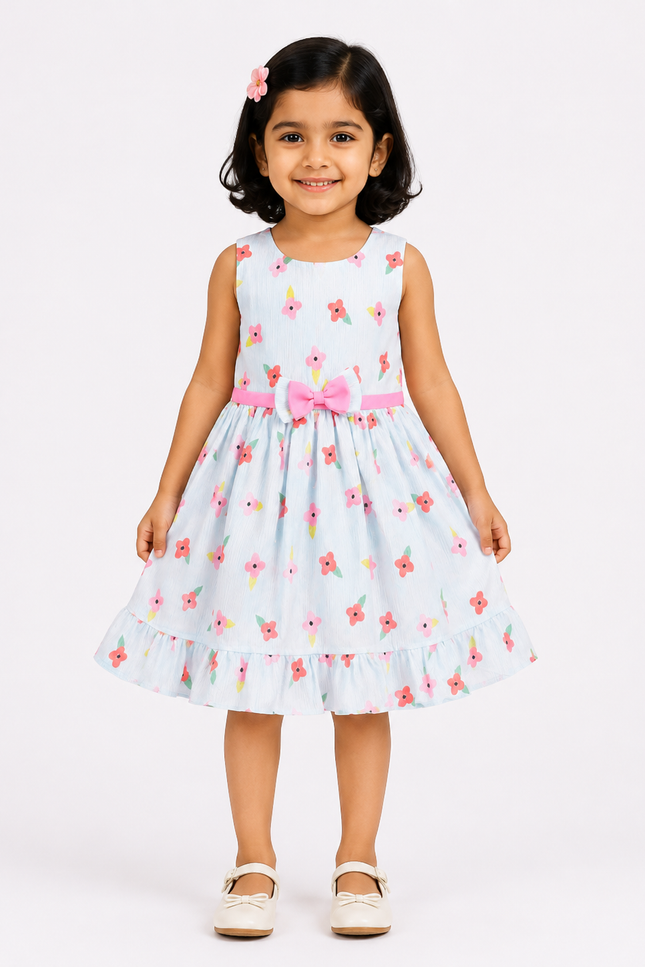 Girls Floral Print Sleeveless Ruffle Dress