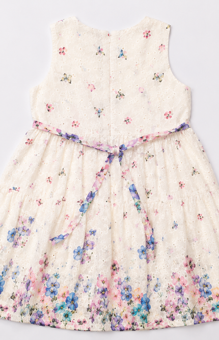 White Floral Print Sleeveless Party Dress