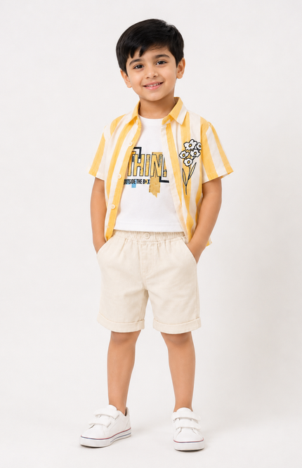Yellow Striped Summer Co-Ord Set with Graphic Tank