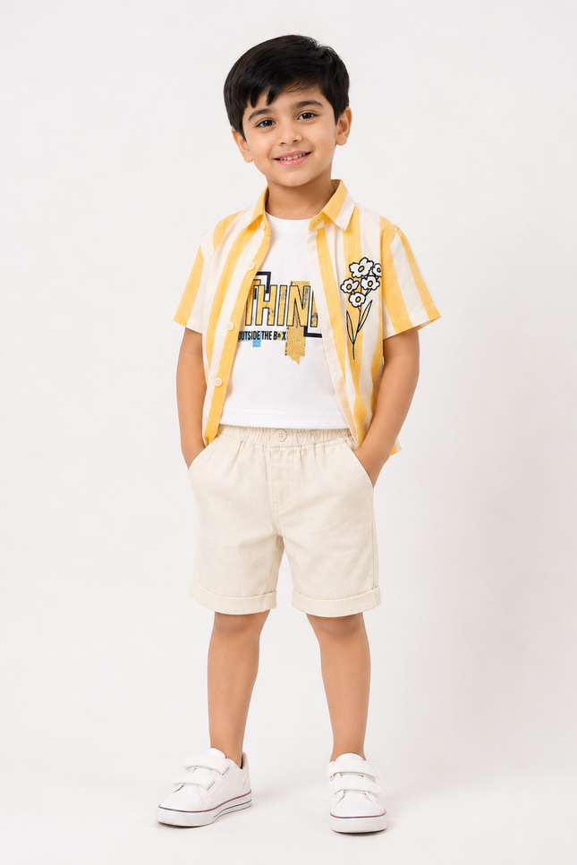 Yellow Striped Summer Co-Ord Set with Graphic Tank