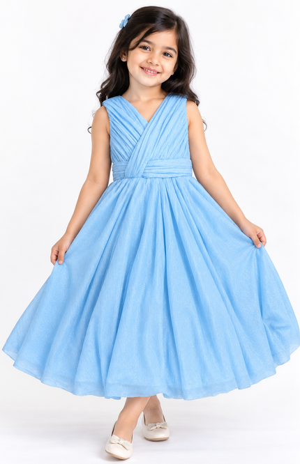 Sky Blue Shimmer Party Dress for Girls