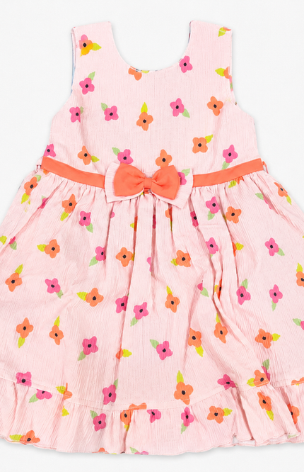 Girls Floral Print Sleeveless Ruffle Dress