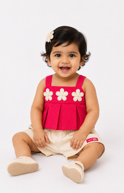 Floral Appliqué Sleeveless Top & Shorts Co-Ord Set