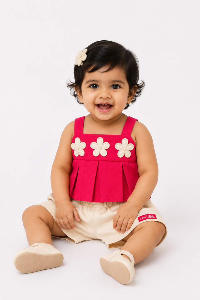 Floral Appliqué Sleeveless Top & Shorts Co-Ord Set