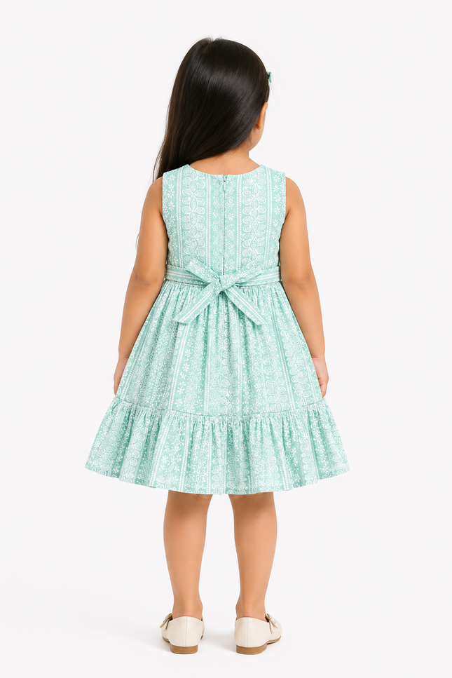 Mint Green Floral Lace Fit & Flare Dress