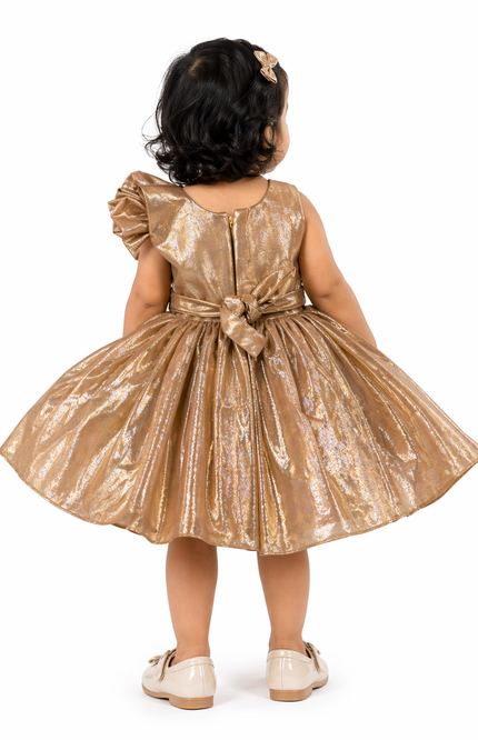 Golden Metallic Bow Party Dress for Girls