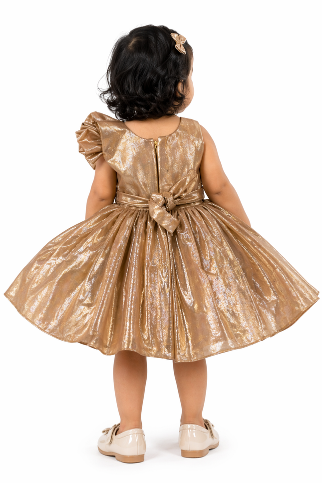 Golden Metallic Bow Party Dress for Girls